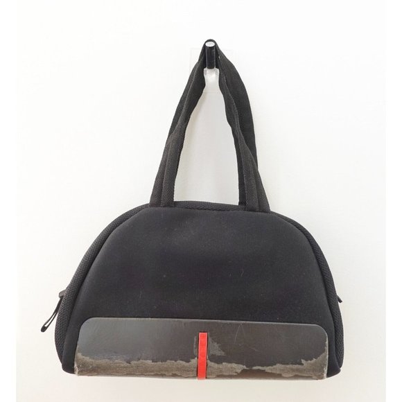 PRADA Bag Women Black Purse Italian Duffel Neoprene Medium Handbag ITALY DEFECTS - Picture 1 of 16